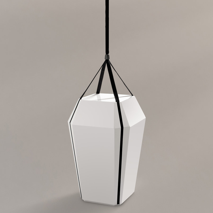 Hvit urne i diamantform fra Jølstad begravelsesbyrå